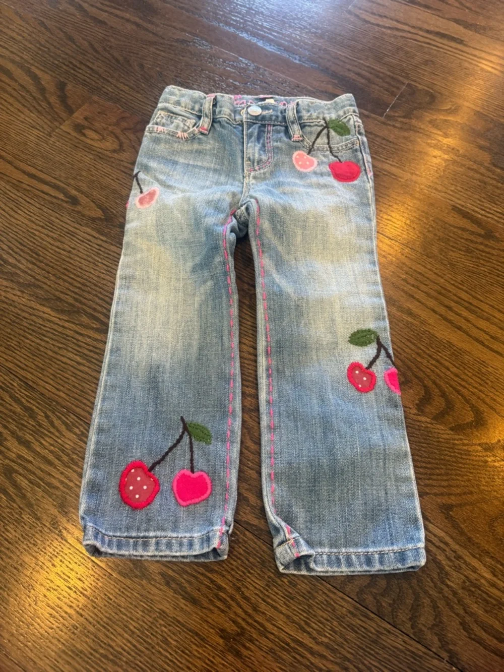 GAP Light Wash Jeans with Pink Cherry Appliqués